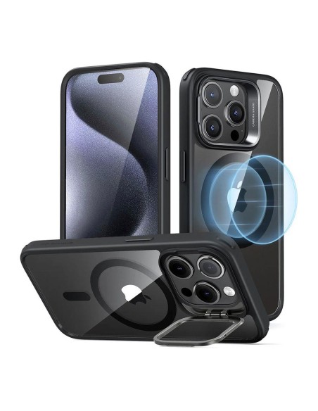 ESR Classic Kickstand Halolock dėklas su MagSafe, skirtas iPhone 15 Pro Max – skaidrus ir juodas ESR Classic Kickstand Halolock dėklas su MagSafe, skirtas iPhone 15 Pro Max – skaidrus ir juodas