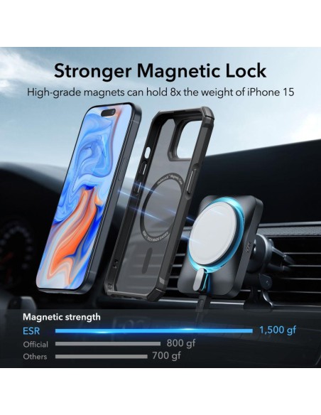 ESR Air Armor Halolock MagSafe dėklas iPhone 15 - matinė juoda