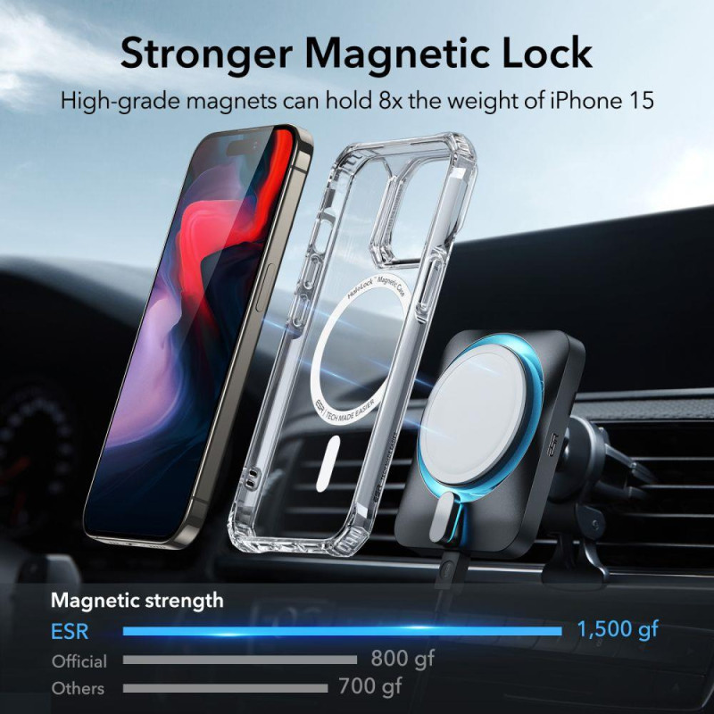 ESR Air Armor Halolock MagSafe dėklas iPhone 15 Pro - skaidrus