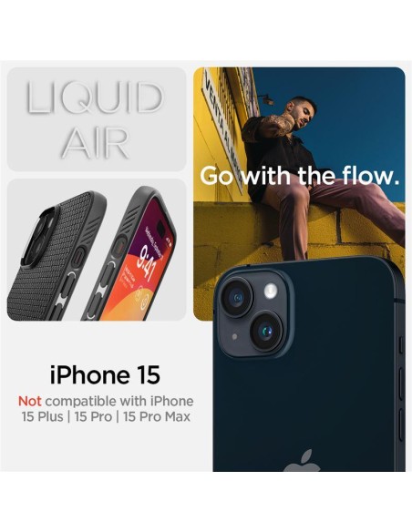 Spigen Liquid Air dėklas, skirtas iPhone 15 - matinė juoda