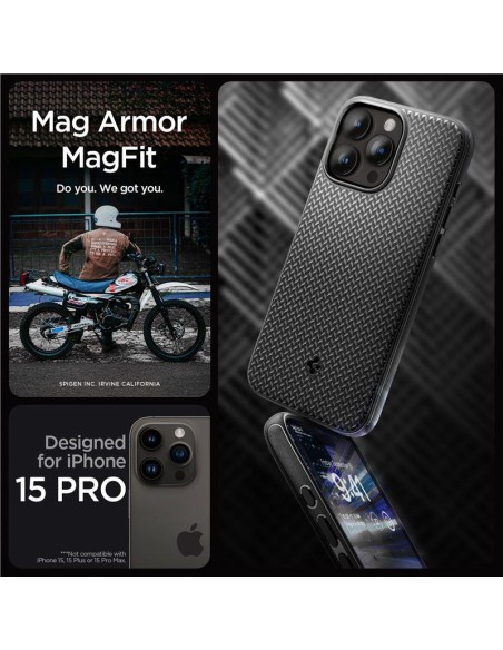 Spigen Mag Armor dėklas su MagSafe iPhone 15 Pro - matinė juoda Spigen Mag Armor dėklas su MagSafe iPhone 15 Pro - matinė juoda