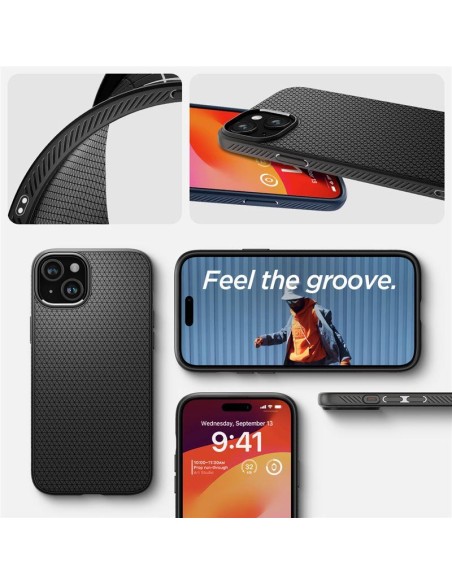 Spigen Liquid Air dėklas, skirtas iPhone 15 Plus - matinė juoda