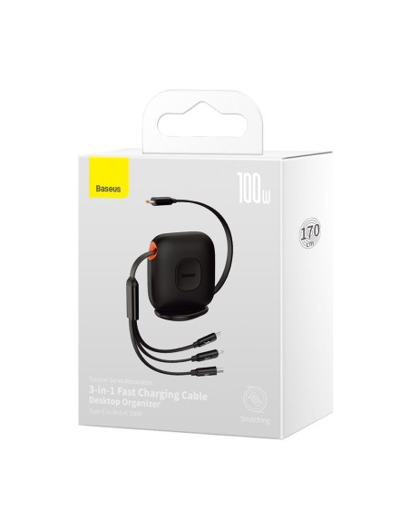 Ištraukiamas laidas 3in1 USB-C microUSB iPhone Lightning Power Delivery 1,7m juodas Ištraukiamas laidas 3in1 USB-C microUSB iPhone Lightning Power Delivery 1,7m juodas