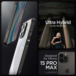 Spigen Crystal Hybrid dėklas iPhone 15 Pro Max - skaidrus ir juodas