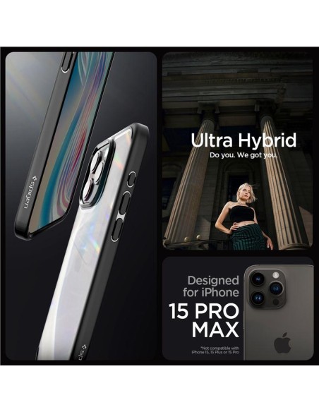 Spigen Crystal Hybrid dėklas iPhone 15 Pro Max - skaidrus ir juodas Spigen Crystal Hybrid dėklas iPhone 15 Pro Max - skaidrus ir juodas