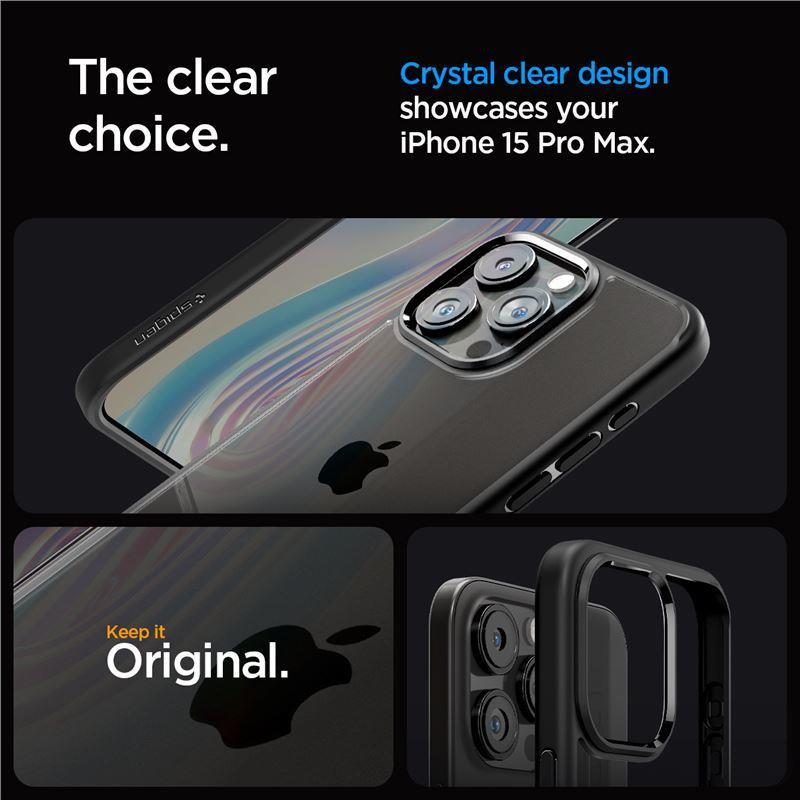 Spigen Crystal Hybrid dėklas iPhone 15 Pro Max - skaidrus ir juodas