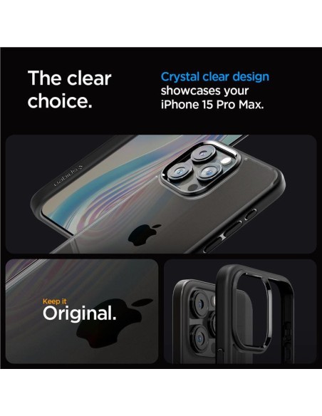 Spigen Crystal Hybrid dėklas iPhone 15 Pro Max - skaidrus ir juodas Spigen Crystal Hybrid dėklas iPhone 15 Pro Max - skaidrus ir juodas