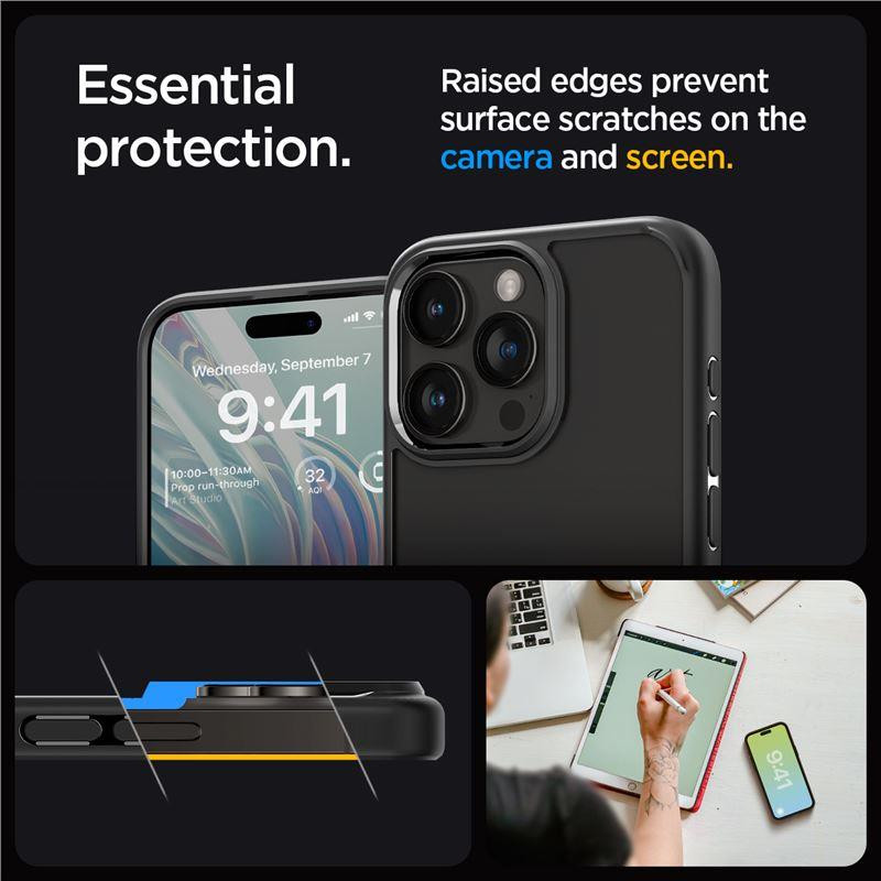 Spigen Crystal Hybrid dėklas iPhone 15 Pro Max - skaidrus ir juodas