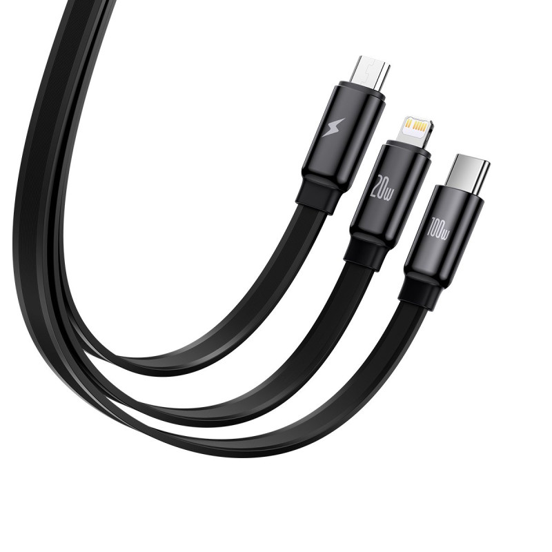 Ištraukiamas laidas 3in1 USB-C microUSB iPhone Lightning Power Delivery 1,7m juodas