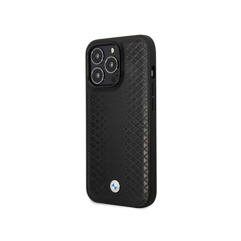 BMW Leather Diamond Pattern dėklas iPhone 14 Pro - juodas