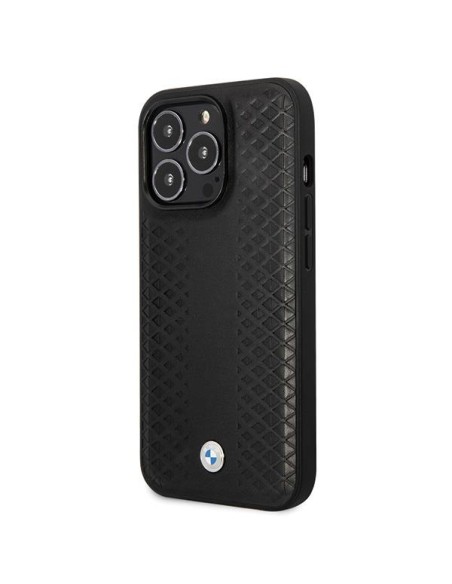 BMW Leather Diamond Pattern dėklas iPhone 14 Pro - juodas BMW Leather Diamond Pattern dėklas iPhone 14 Pro - juodas