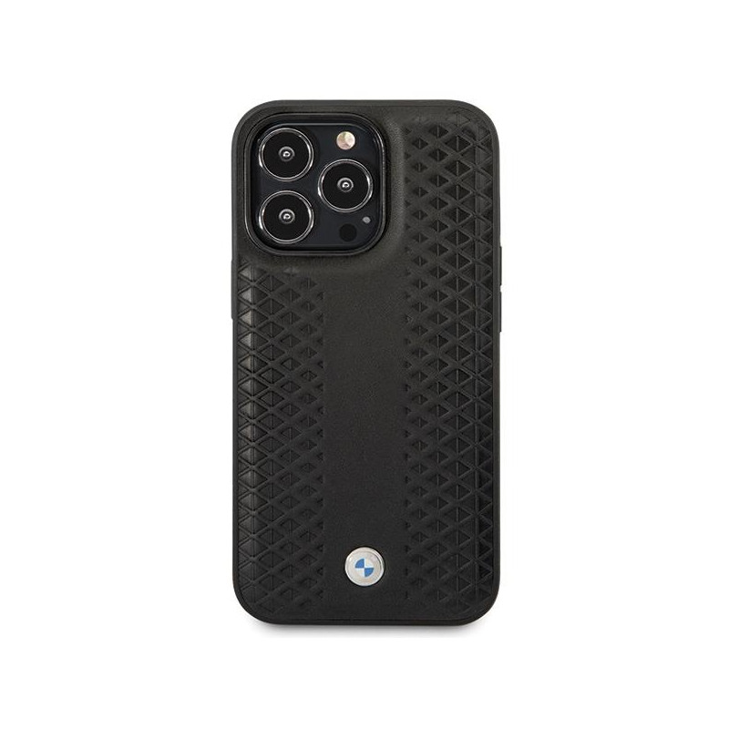 BMW Leather Diamond Pattern dėklas iPhone 14 Pro - juodas