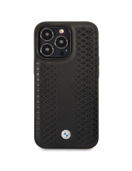 BMW Leather Diamond Pattern dėklas iPhone 14 Pro - juodas BMW Leather Diamond Pattern dėklas iPhone 14 Pro - juodas