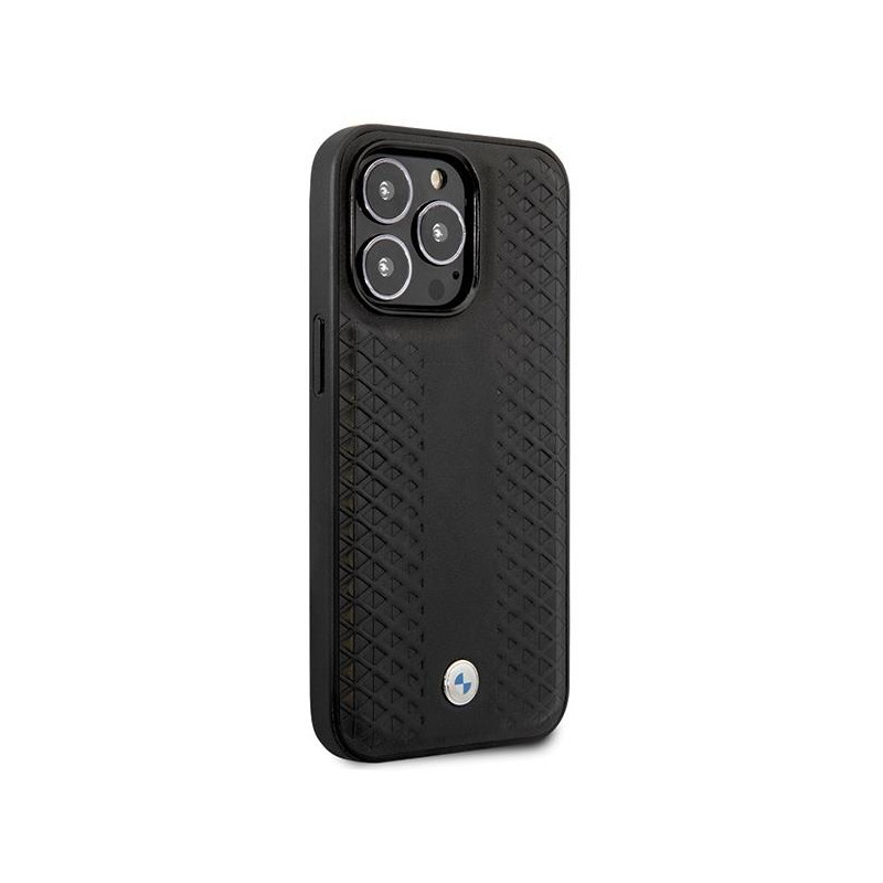 BMW Leather Diamond Pattern dėklas iPhone 14 Pro - juodas