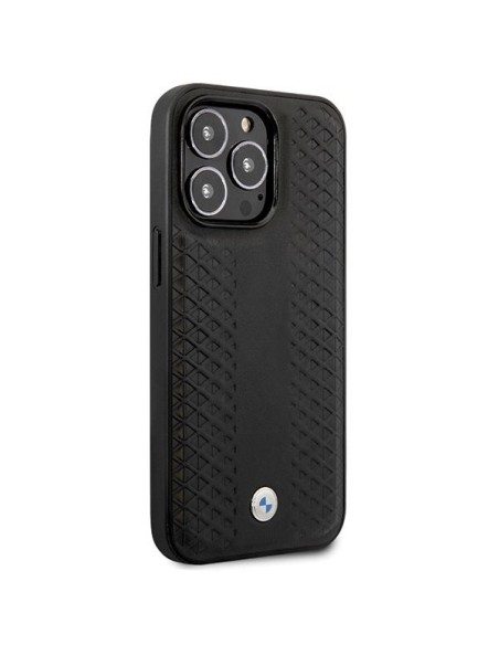 BMW Leather Diamond Pattern dėklas iPhone 14 Pro - juodas BMW Leather Diamond Pattern dėklas iPhone 14 Pro - juodas