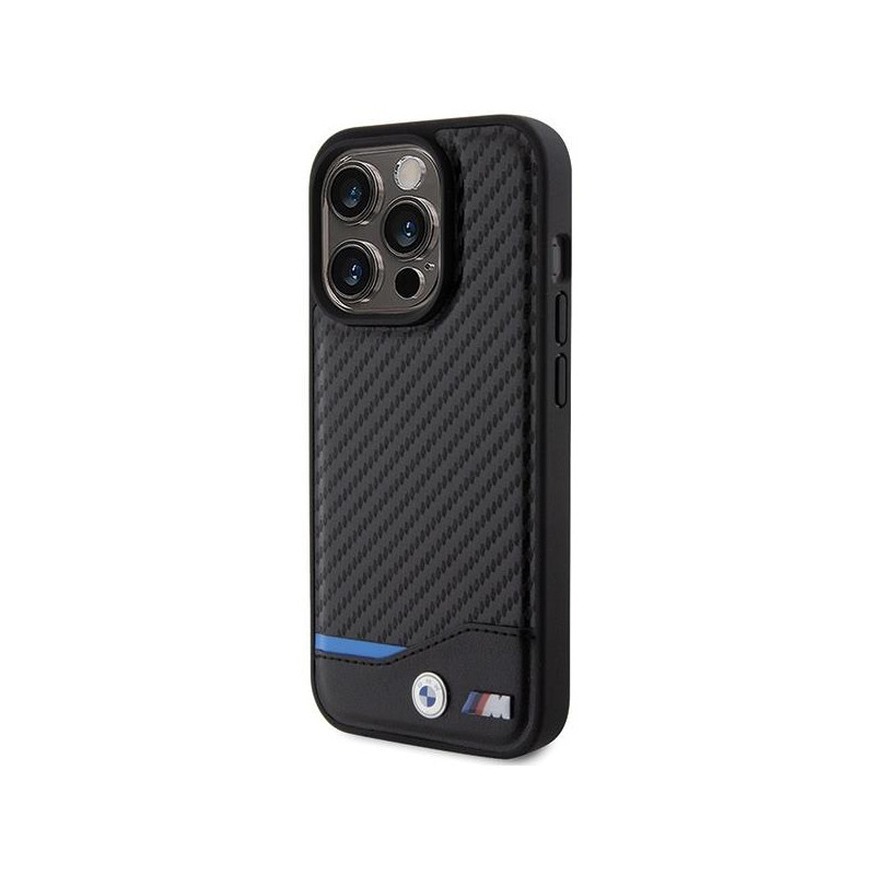 BMW Leather Carbon dėklas iPhone 15 Pro - juodas