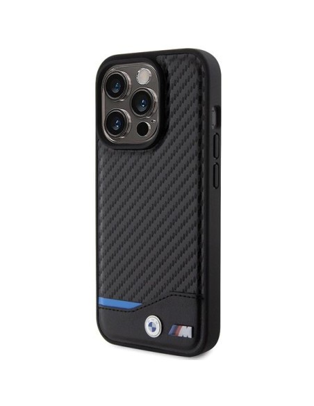 BMW Leather Carbon dėklas iPhone 15 Pro - juodas BMW Leather Carbon dėklas iPhone 15 Pro - juodas