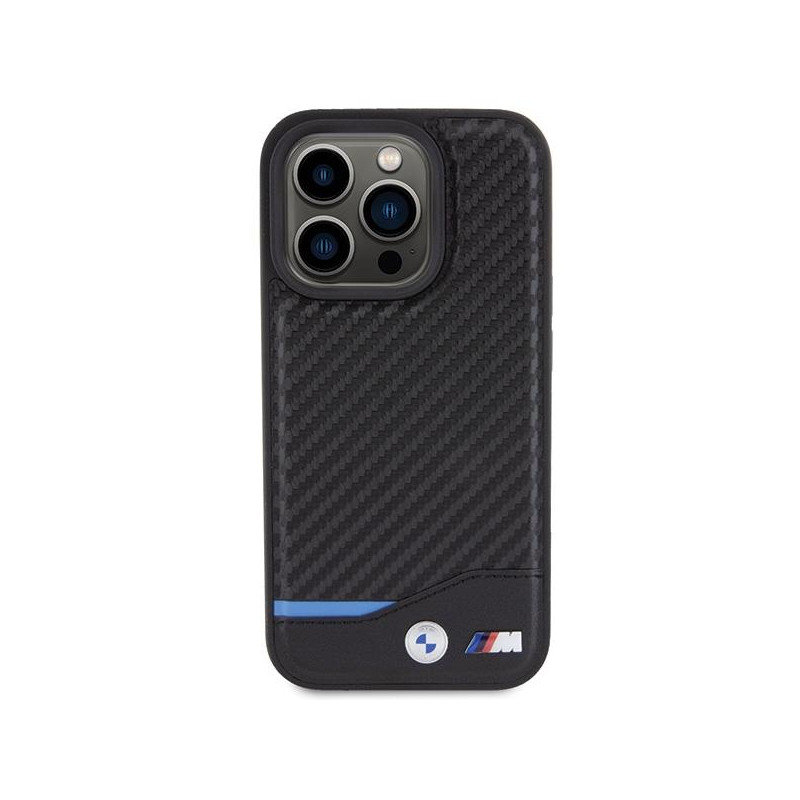 BMW Leather Carbon dėklas iPhone 15 Pro - juodas