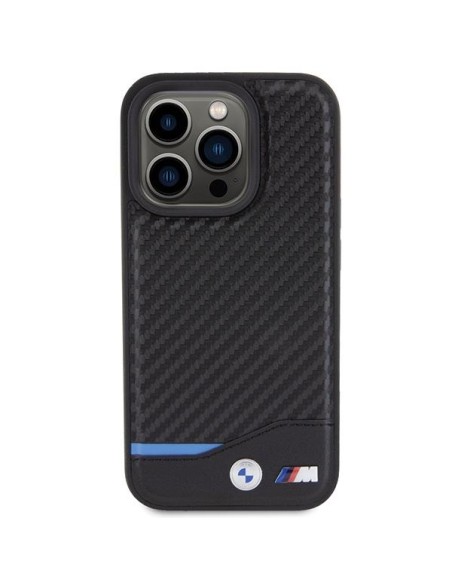 BMW Leather Carbon dėklas iPhone 15 Pro - juodas BMW Leather Carbon dėklas iPhone 15 Pro - juodas