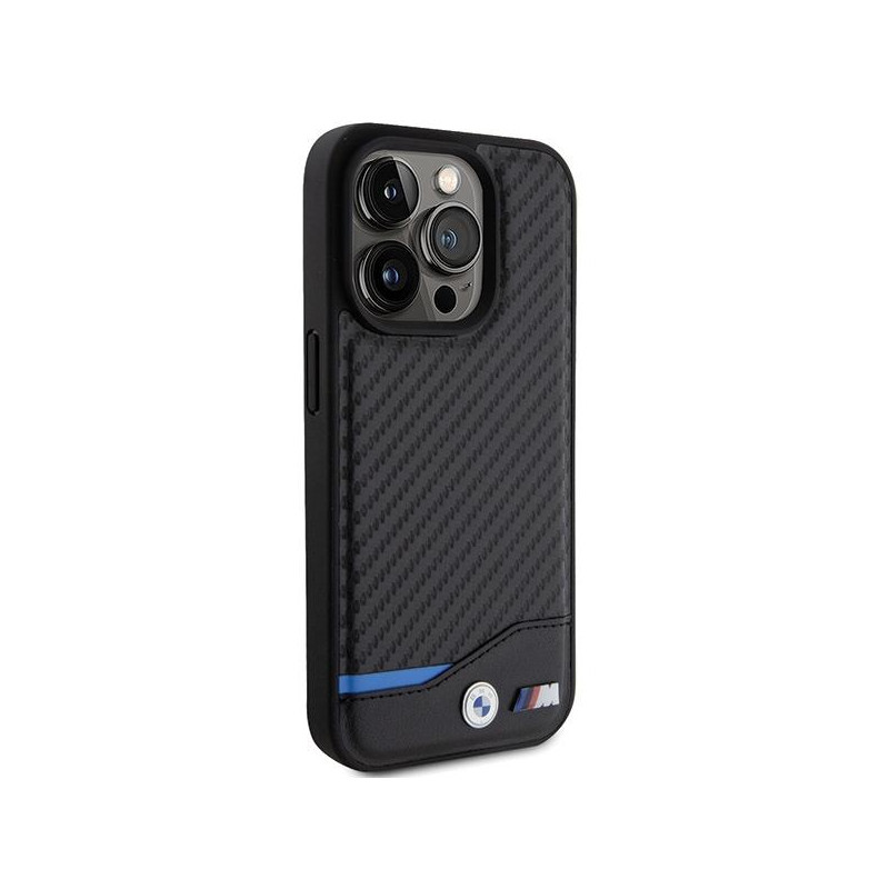 BMW Leather Carbon dėklas iPhone 15 Pro - juodas