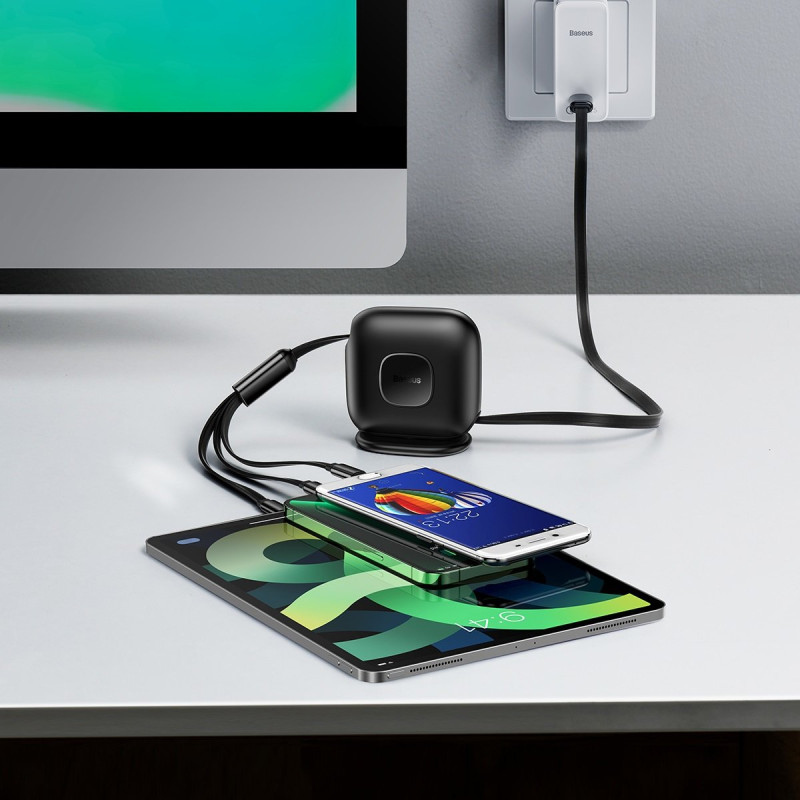 Ištraukiamas laidas 3in1 USB-C microUSB iPhone Lightning Power Delivery 1,7m juodas