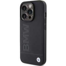 BMW Leather Hot Stamp dėklas iPhone 15 Pro - juodas