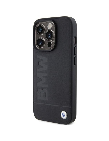 BMW Leather Hot Stamp dėklas iPhone 15 Pro - juodas BMW Leather Hot Stamp dėklas iPhone 15 Pro - juodas