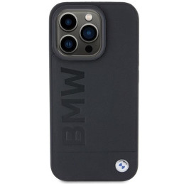 BMW Leather Hot Stamp dėklas iPhone 15 Pro - juodas