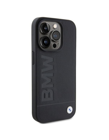 BMW Leather Hot Stamp dėklas iPhone 15 Pro - juodas BMW Leather Hot Stamp dėklas iPhone 15 Pro - juodas