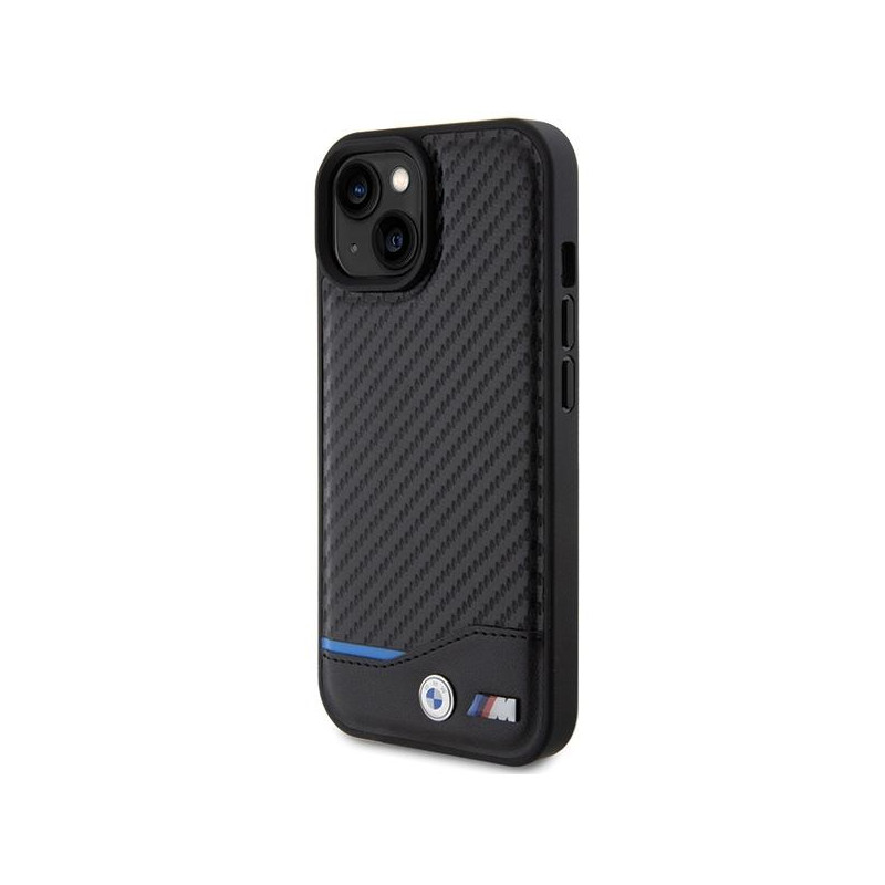 BMW Leather Carbon dėklas iPhone 15 - juodas