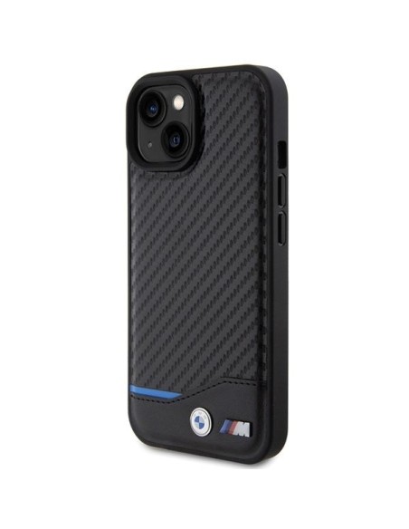 BMW Leather Carbon dėklas iPhone 15 - juodas BMW Leather Carbon dėklas iPhone 15 - juodas