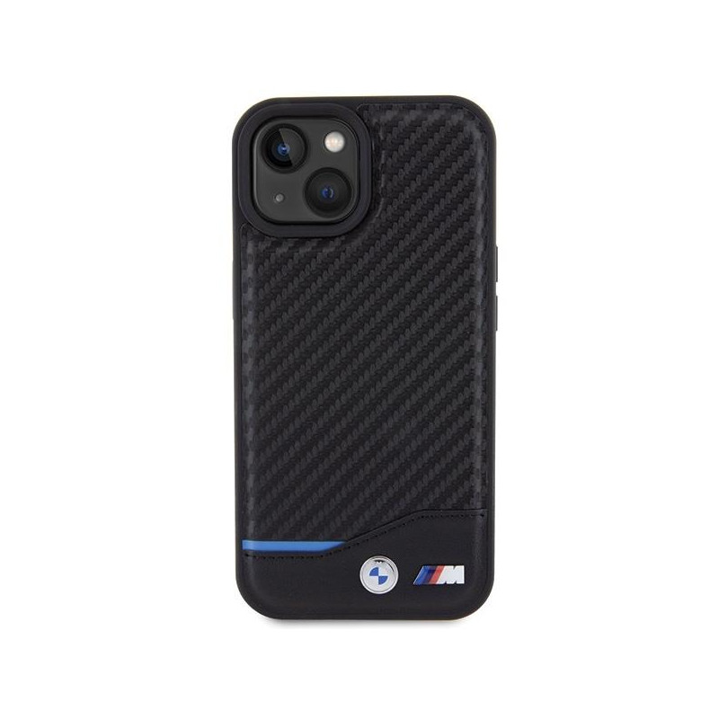 BMW Leather Carbon dėklas iPhone 15 - juodas