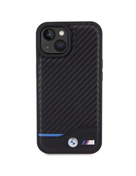 BMW Leather Carbon dėklas iPhone 15 - juodas BMW Leather Carbon dėklas iPhone 15 - juodas
