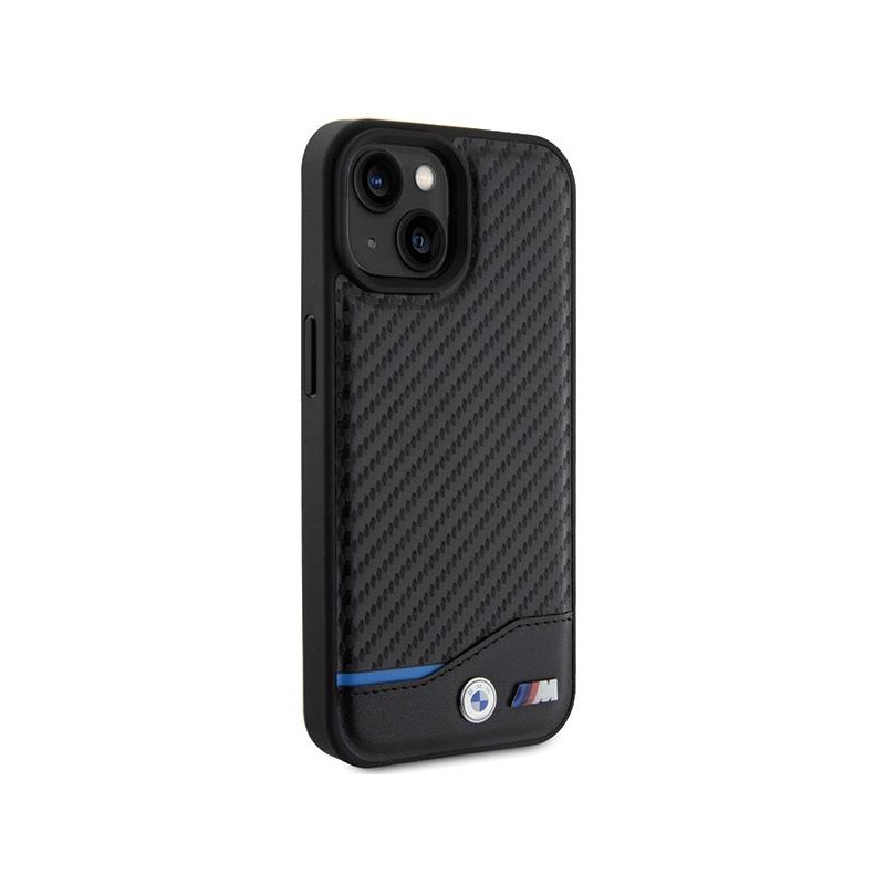 BMW Leather Carbon dėklas iPhone 15 - juodas