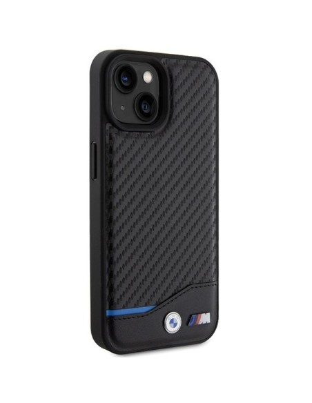 BMW Leather Carbon dėklas iPhone 15 - juodas BMW Leather Carbon dėklas iPhone 15 - juodas