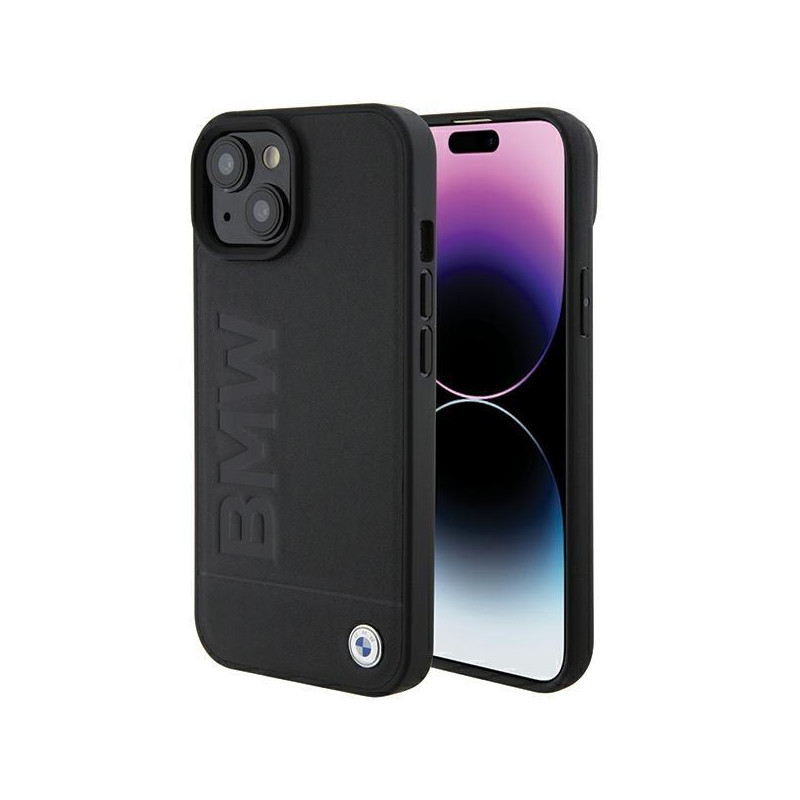 BMW Leather Hot Stamp dėklas iPhone 15 - juodas
