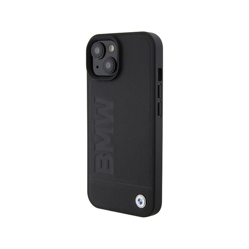 BMW Leather Hot Stamp dėklas iPhone 15 - juodas