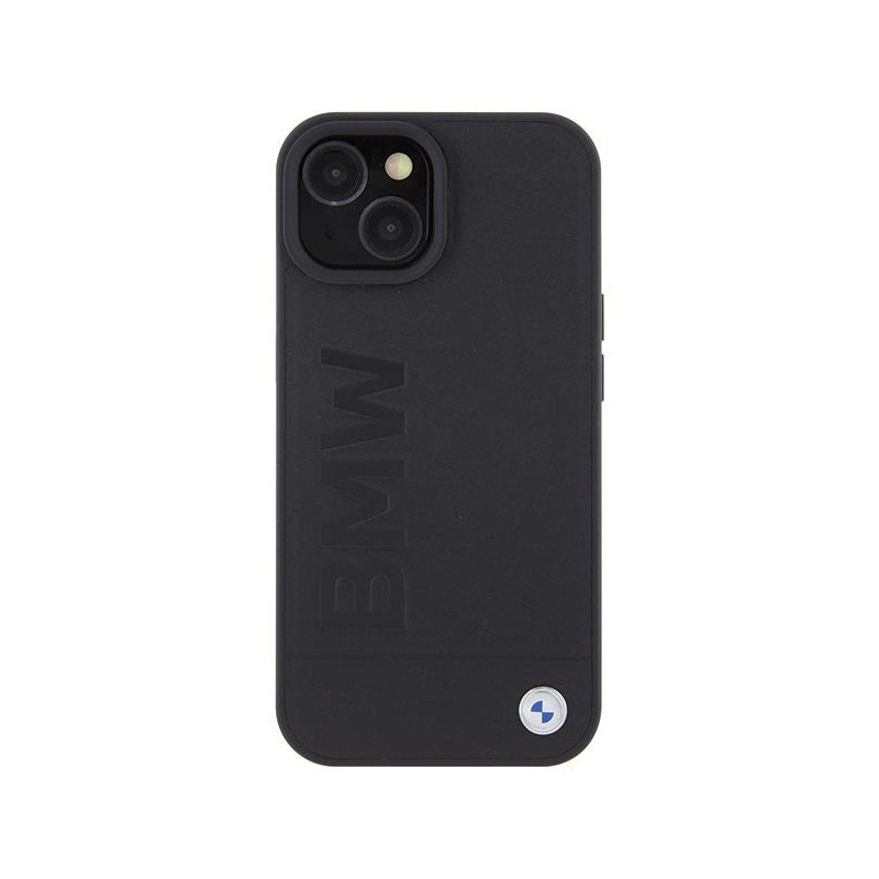 BMW Leather Hot Stamp dėklas iPhone 15 - juodas