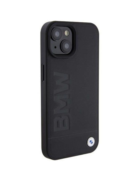 BMW Leather Hot Stamp dėklas iPhone 15 - juodas BMW Leather Hot Stamp dėklas iPhone 15 - juodas