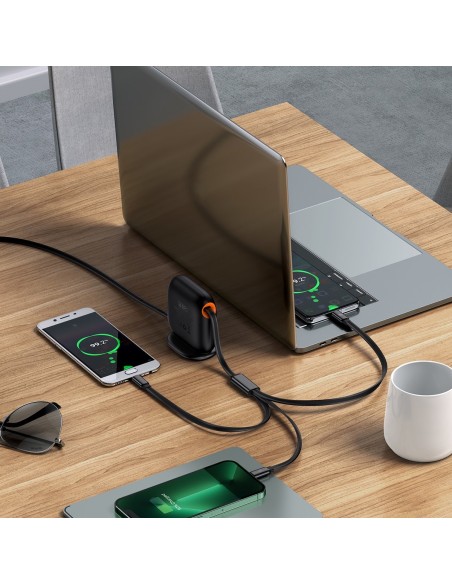 Ištraukiamas laidas 3in1 USB-C microUSB iPhone Lightning Power Delivery 1,7m juodas Ištraukiamas laidas 3in1 USB-C microUSB iPhone Lightning Power Delivery 1,7m juodas
