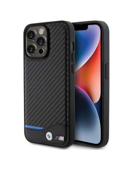 BMW Leather Carbon dėklas iPhone 15 Pro Max - juodas BMW Leather Carbon dėklas iPhone 15 Pro Max - juodas