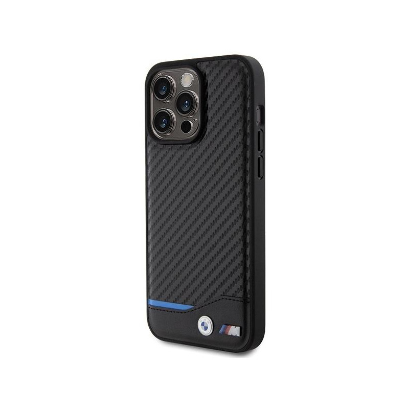 BMW Leather Carbon dėklas iPhone 15 Pro Max - juodas