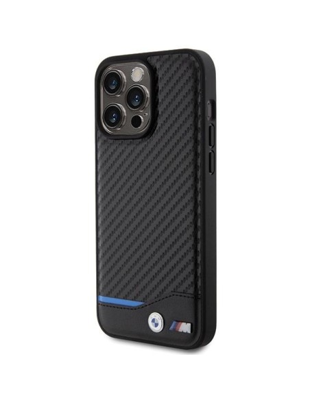 BMW Leather Carbon dėklas iPhone 15 Pro Max - juodas BMW Leather Carbon dėklas iPhone 15 Pro Max - juodas