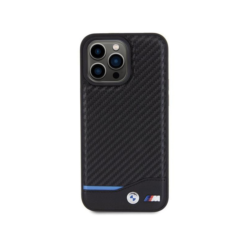 BMW Leather Carbon dėklas iPhone 15 Pro Max - juodas