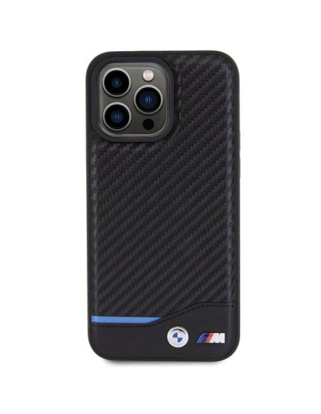 BMW Leather Carbon dėklas iPhone 15 Pro Max - juodas BMW Leather Carbon dėklas iPhone 15 Pro Max - juodas