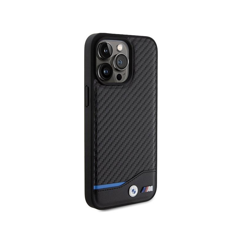 BMW Leather Carbon dėklas iPhone 15 Pro Max - juodas