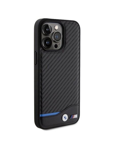 BMW Leather Carbon dėklas iPhone 15 Pro Max - juodas BMW Leather Carbon dėklas iPhone 15 Pro Max - juodas