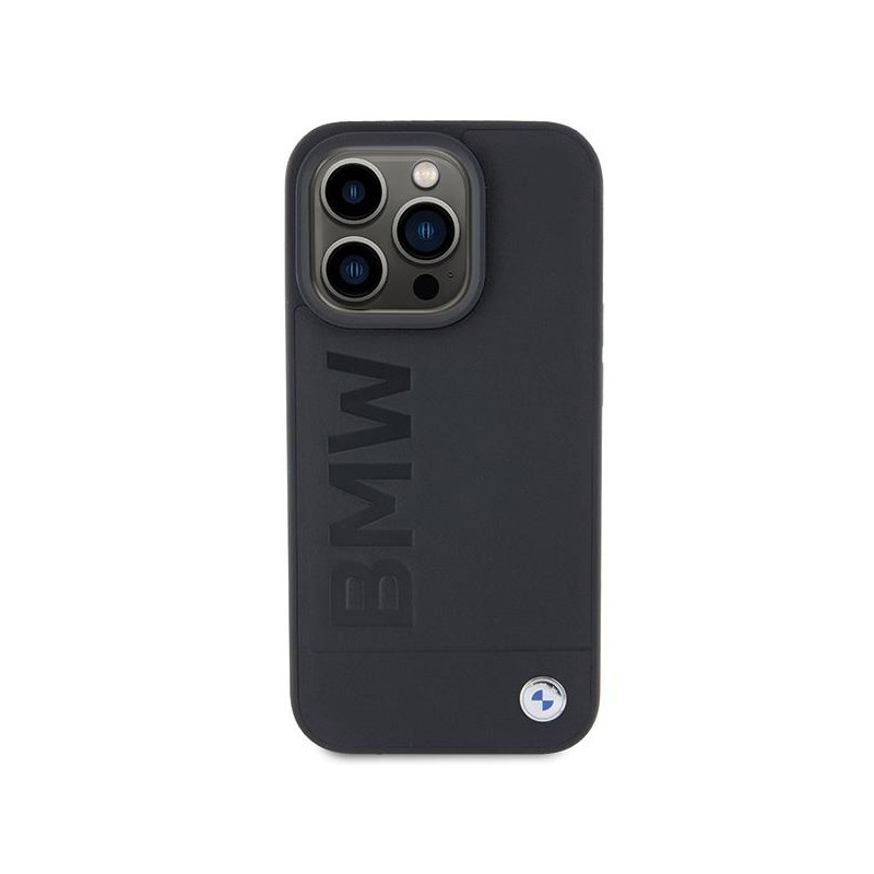BMW Leather Hot Stamp dėklas iPhone 15 Pro Max - juodas