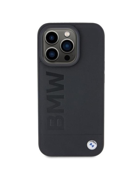 BMW Leather Hot Stamp dėklas iPhone 15 Pro Max - juodas