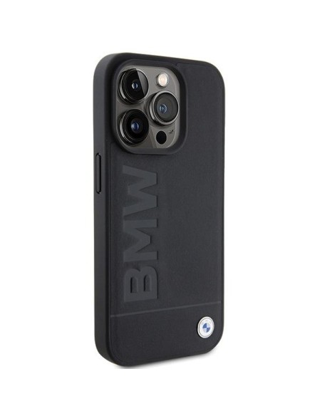 BMW Leather Hot Stamp dėklas iPhone 15 Pro Max - juodas